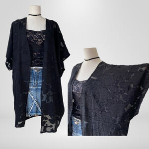 Maurices Womens Sheer Mesh Open Cardigan Size S/M Whimsigoth Festival Long Line